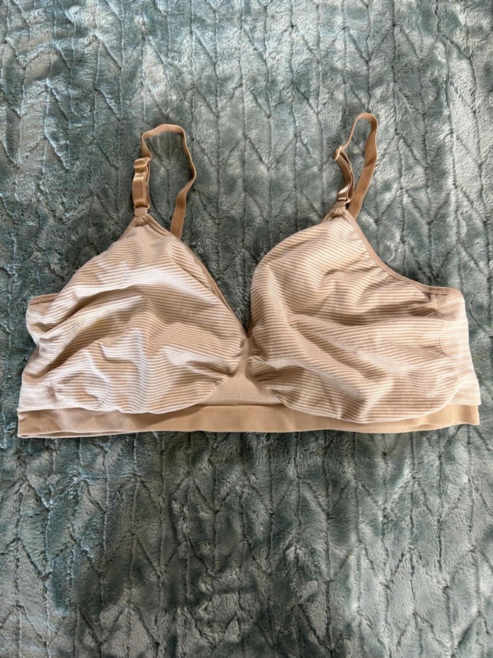Hanes Beige and White Striped Wireless Comfort Bra